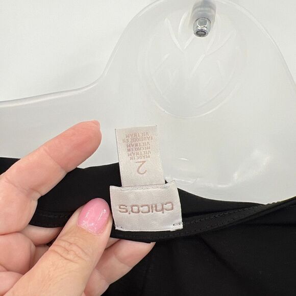 Chico Dress Women's Size 2 Black Stretchy Scoop Neck 3/4 Sleeve Mini Relaxed - Picture 9 of 13